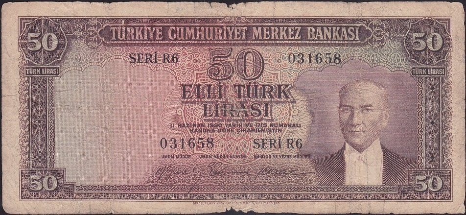 5.Emisyon 3.tertip 50 Lira R6 031658 - İyi -Temiz