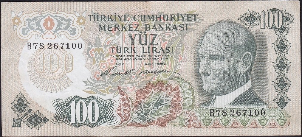 6.Emisyon 1.Tertip 100 Lira B78 267100 Çok Temiz+