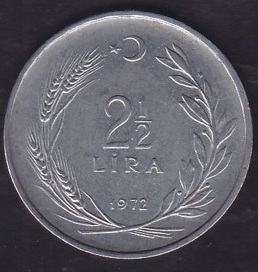 1972 Yılı 2.5 Lira Ters