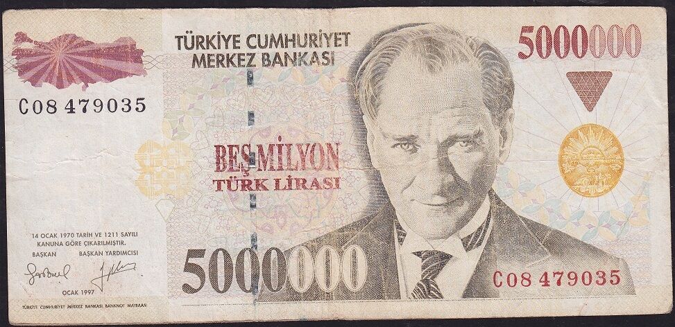 7.Emisyon 5 000 000 Lira C08 479035 Çok Temiz