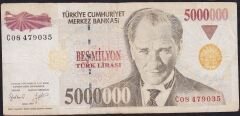 7.Emisyon 5 000 000 Lira C08 479035 Çok Temiz