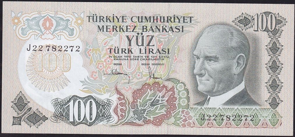 6.Emisyon 3.Tertip 100 Lira J22 782272 Çil