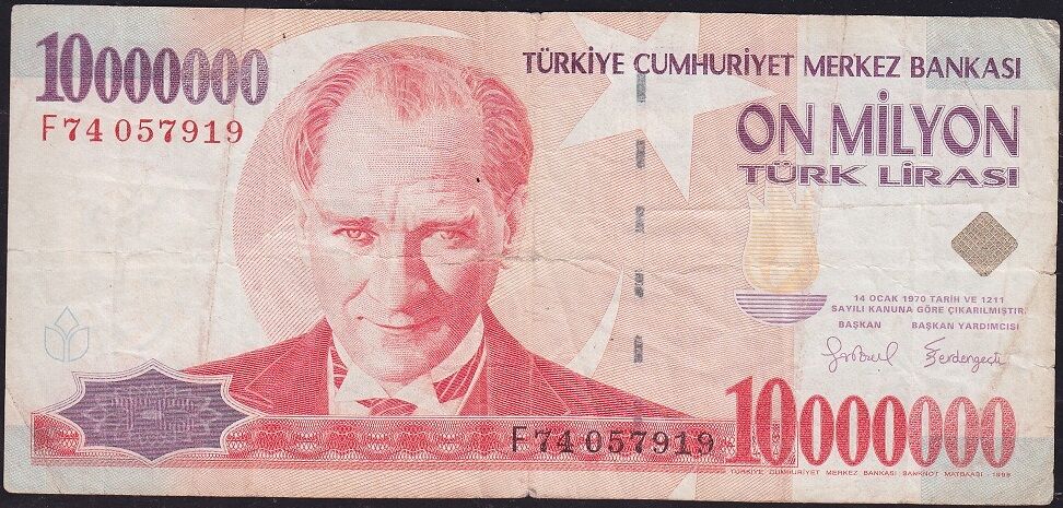 7.Emisyon 10 000 000 Lira F74 057919 Çok Temiz