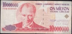 7.Emisyon 10 000 000 Lira F74 057919 Çok Temiz