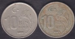 1997 Yılı 10 Bin Lira İnce ( Çerçeve tırtıllı) ve Kalın baskı Takım Çok Temiz