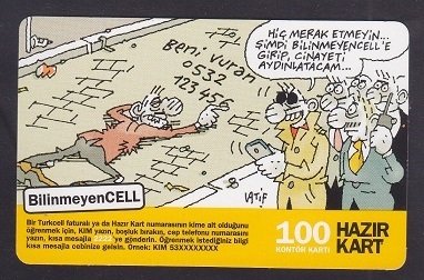 TURKCELL HAZIR KART 100 KONTÖR - BİLİNMEYEN CELL -KARİKATÜR  - SKT 2008  KONDÜSYON DÜŞÜK