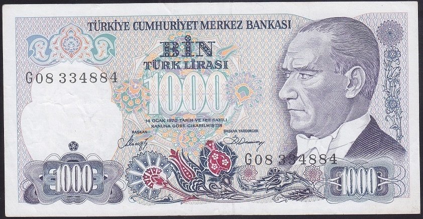 7.EMİSYON 2.TERTİP 1000 LİRA G08 334884 ÇOK TEMİZ +