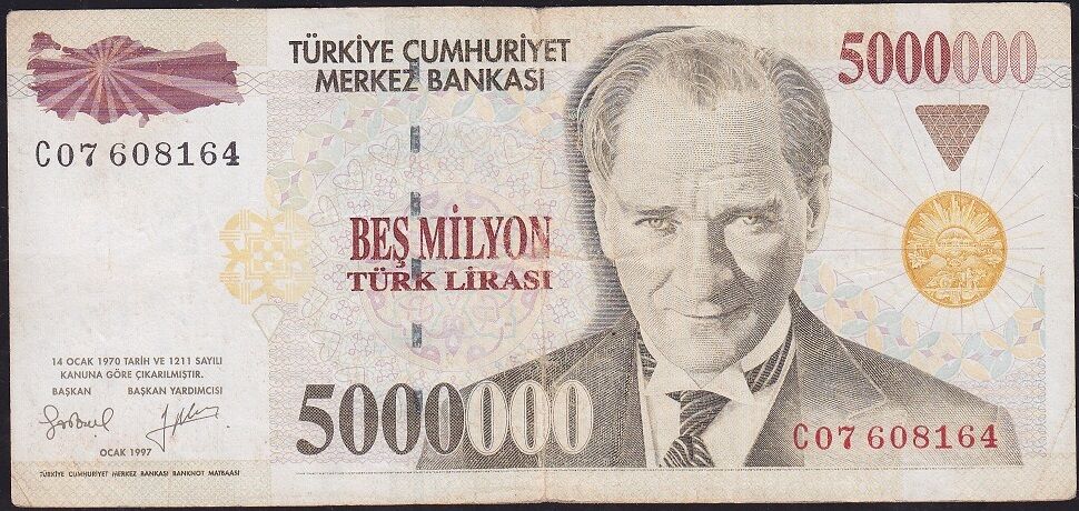 7.Emisyon 5 000 000 Lira C07 608164 Çok Temiz