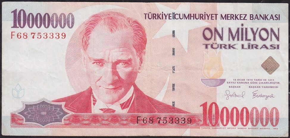 7.Emisyon 10 000 000 Lira F68 753339 Çok Temiz