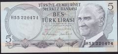 6.Emisyon 2.Tertip 5 Lira H55 220474 Ççt Çilaltı