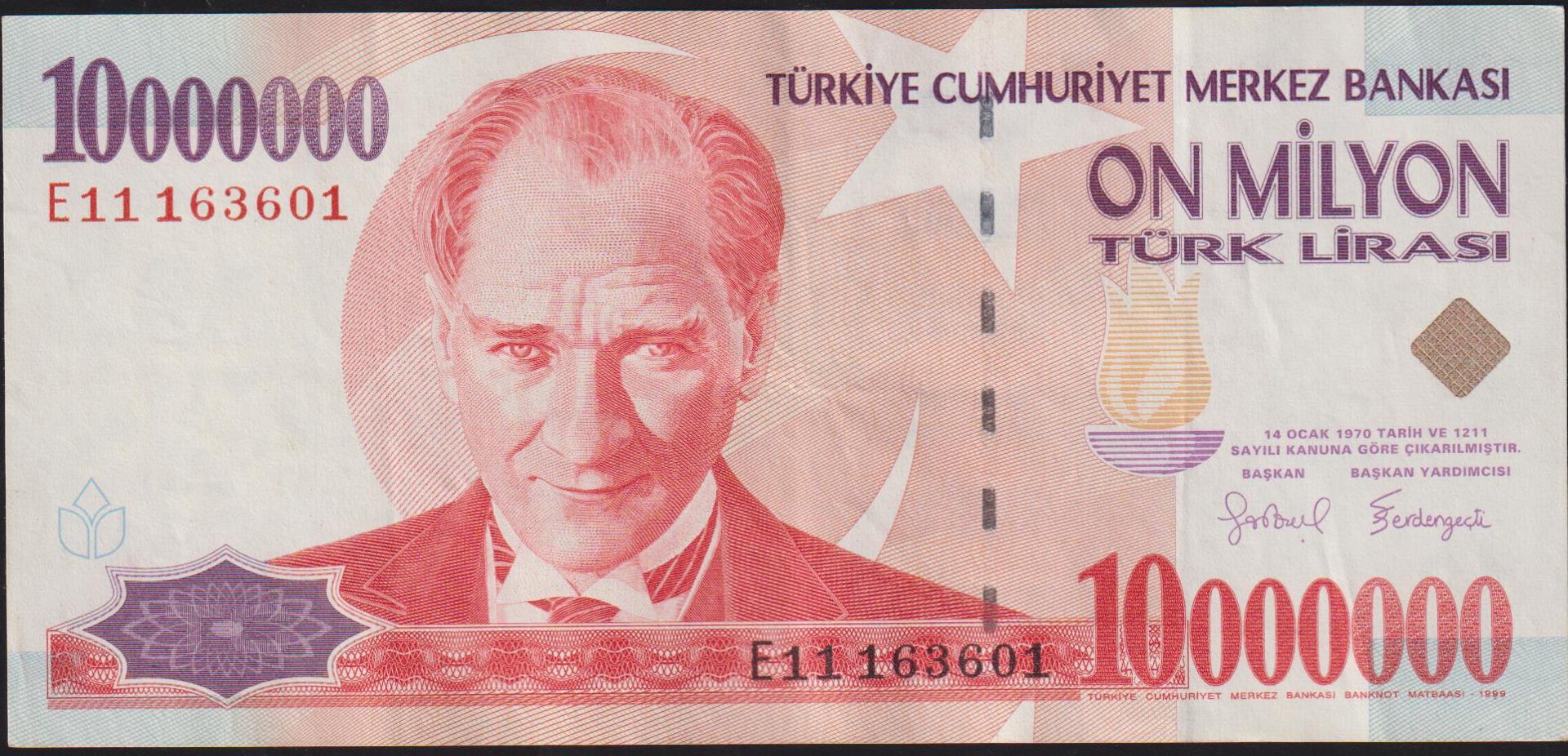 7.Emisyon 10 000 000 Lira E11 163601 Çok Çok Temiz