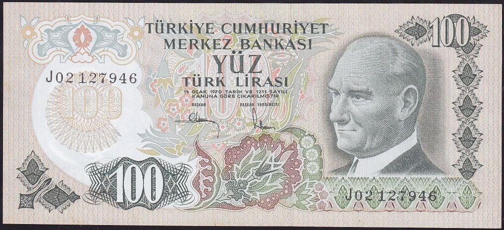 6.Emisyon 3.Tertip 100 Lira J02 127946 Çilaltı Çil