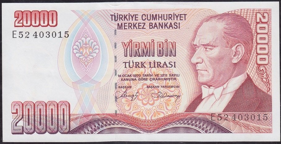 7.Emisyon 1.Tertip 20000 Lira E52 403015 Çilaltı Çil