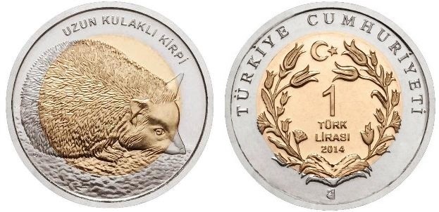 2014 Tarihli 1 Lira Uzun Kulaklı Kirpi Hatıra Parası Çil