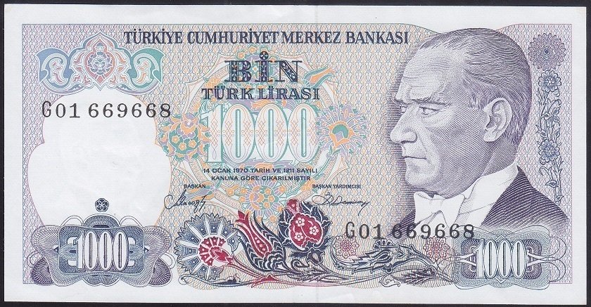 7.EMİSYON 2.TERTİP 1000 LİRA G01 669668 ÇÇT +