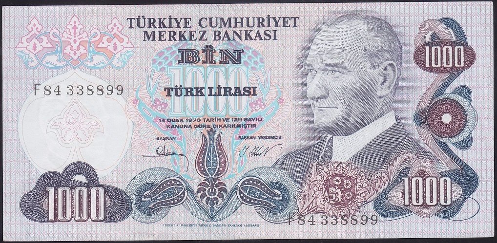 6.EMİSYON 3.TERTİP 1000 LİRA F84 338899 ÇÇT +