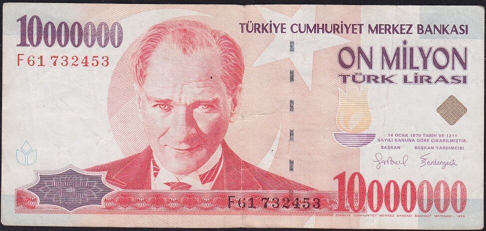 7.Emisyon 10 000 000 Lira F61 732453 Çok Temiz