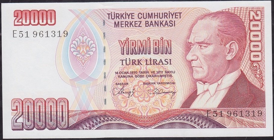 7.Emisyon 1.Tertip 20000 Lira E51 961319 Çilaltı