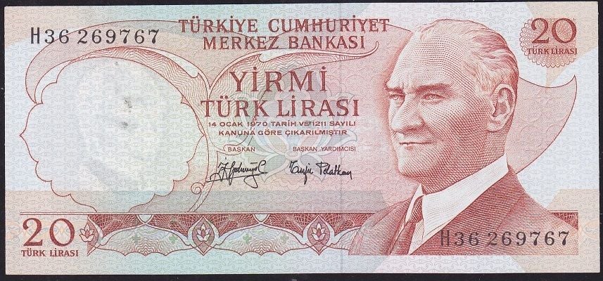 6.Emisyon 3.Tertip 20 Lira H36 269767 Çilaltı Çil