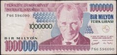 7.Emisyon 3.Tertip 1 000 000 Lira P86 596090 Çok Temiz