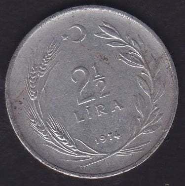 1974 Yılı 2.5 Lira Düz