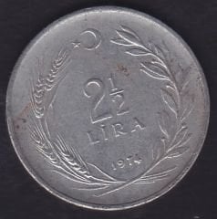 1974 Yılı 2.5 Lira Düz