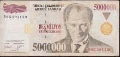 7.Emisyon 5 000 000 Lira B85 291120 Çok Temiz