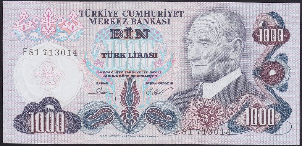 6.EMİSYON 3.TERTİP 1000 LİRA F81 713014 ÇİLALTI ÇİL