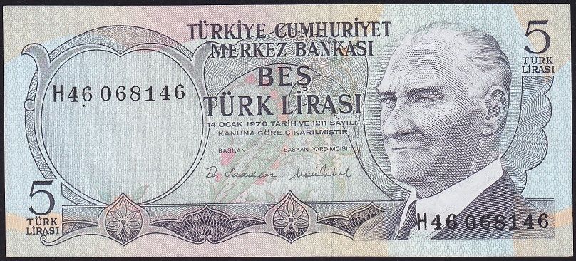 6.Emisyon 2.Tertip 5 Lira H46 068146 Çilaltı