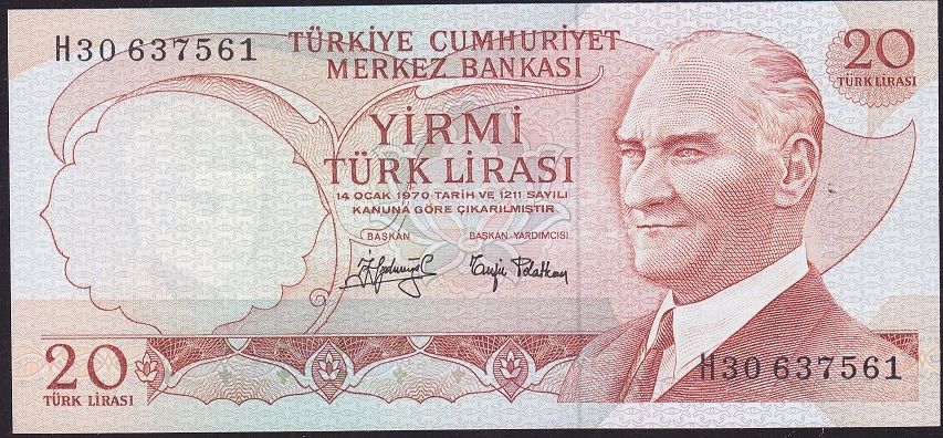 6.Emisyon 3.Tertip 20 Lira H30 637561 Çil
