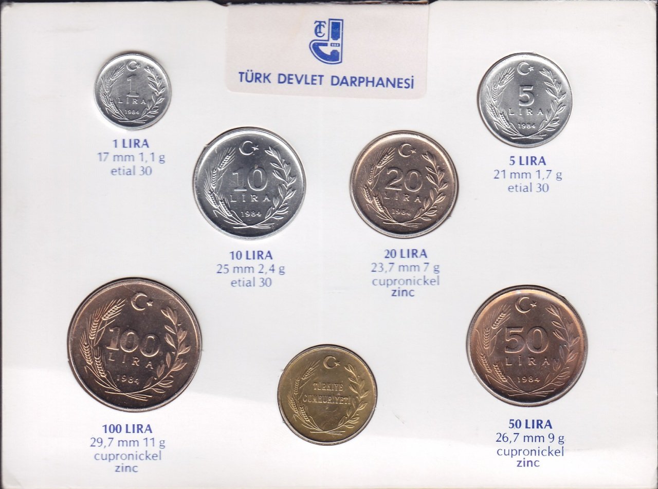 1984 yılı Darphane Tedavül Seti (50 ve 100 lira hafif kararma var)