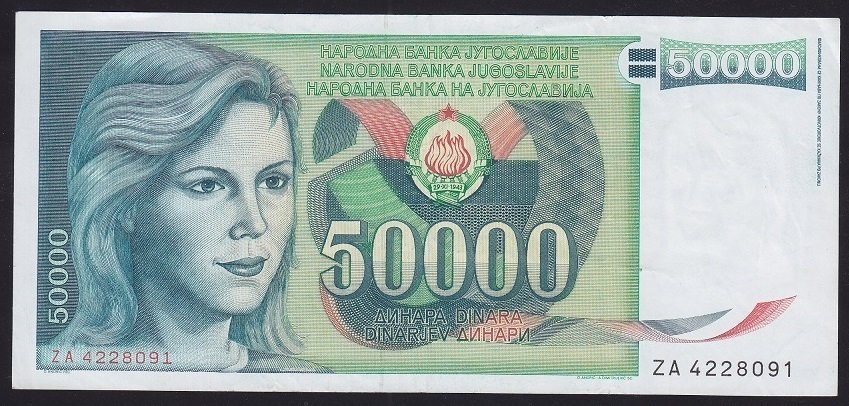 YUGOSLAVYA 50000 DİNAR 1988 ÇOK ÇOK TEMİZ - ZA SERİSİ eski para alan yerler