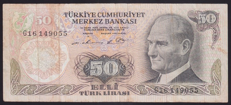 6.EMİSYON 1.TERTİP 50 LİRA G16 149055 TEMİZ eski para