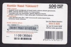 TURKCELL HAZIR KART 100 KONTÖR - KONTÖR TRANSFER -KARİKATÜR  - SKT 2008  KONDÜSYON TEMİZ