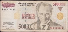 7.Emisyon 5 000 000 Lira B84 875237 Çok Temiz