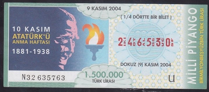 2004 9 KASIM  ÇEYREK BİLET U SERİSİ