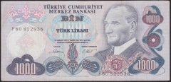 6.EMİSYON 3.TERTİP 1000 LİRA F80 822938 ÇOK TEMİZ