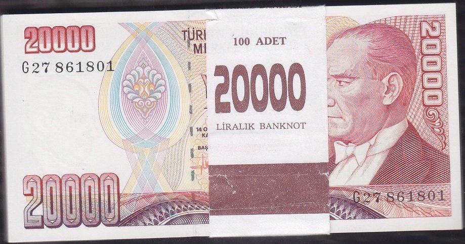 7.Emisyon 2.Tertip 20000 Lira G27 Deste Çil Tam Sıralı