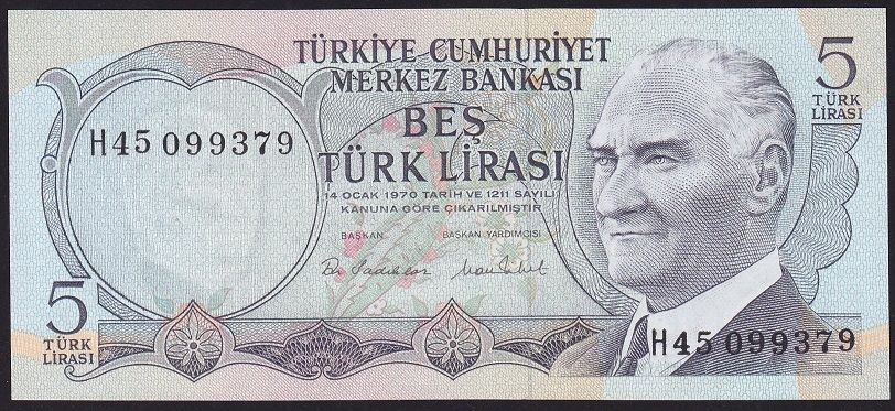 6.Emisyon 2.Tertip 5 Lira H45 099379 Çil