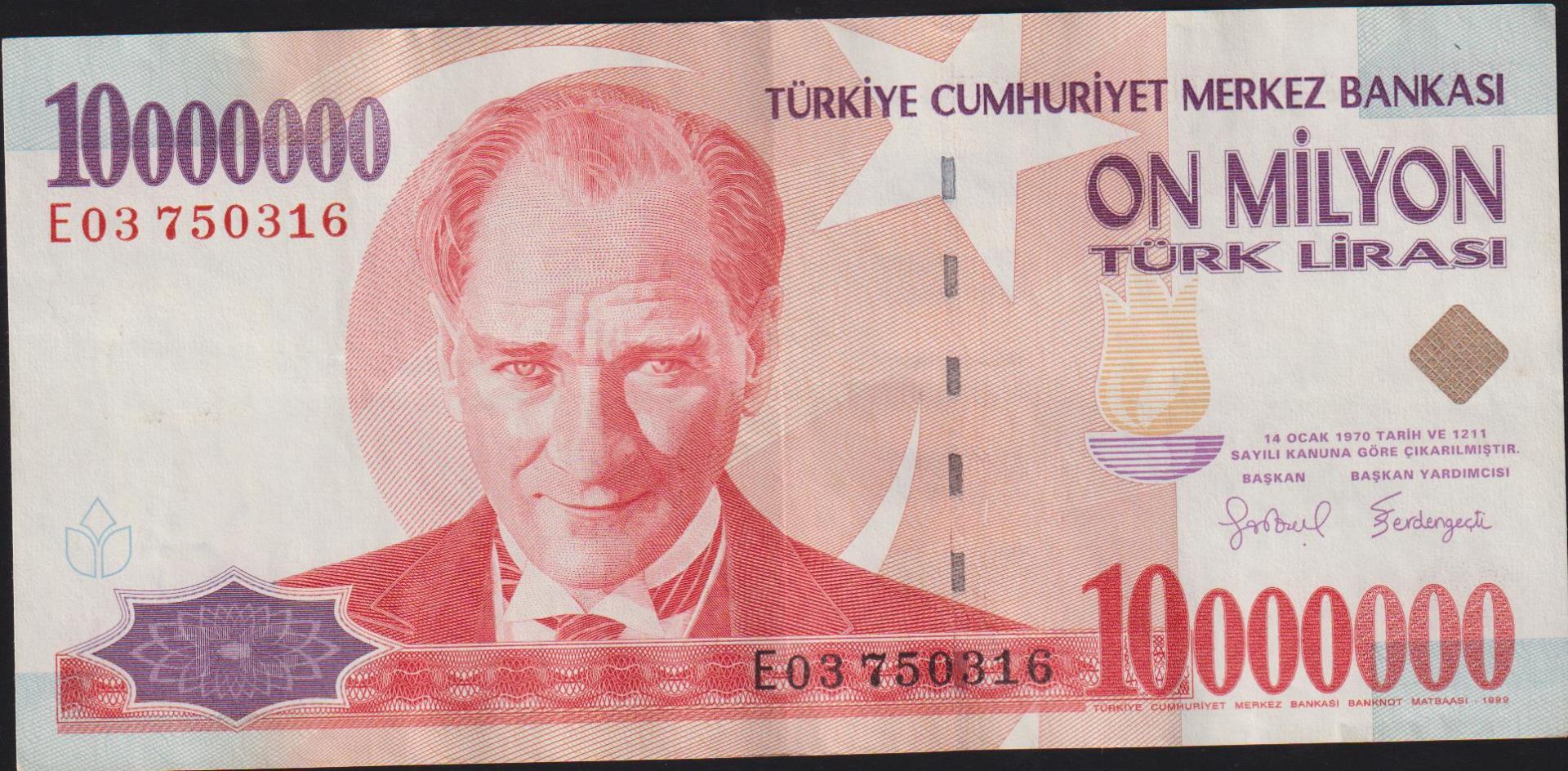 7.Emisyon 10 000 000 Lira E03 750316 Çok Temiz+