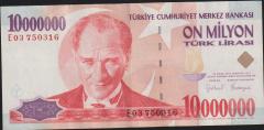 7.Emisyon 10 000 000 Lira E03 750316 Çok Temiz+
