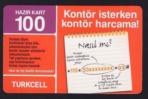 TURKCELL HAZIR KART 100 KONTÖR - KONTÖR İSTEME SKT 2009
