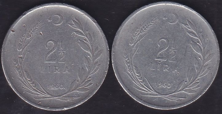 1960 Yılı 2.5 Lira (Ters Düz Takım)