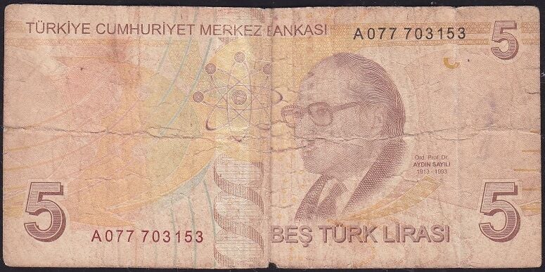 9.Emisyon 1.Tertip 5 Lira A077 703153 Temiz