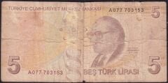 9.Emisyon 1.Tertip 5 Lira A077 703153 Temiz