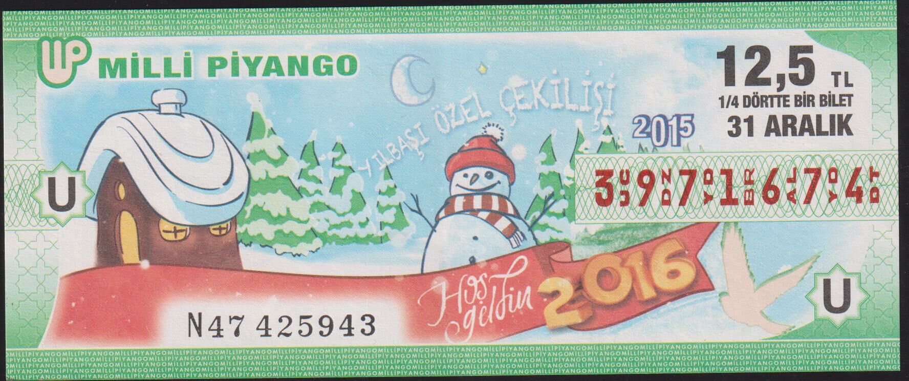 2015 31 Aralık Çeyrek Bilet - U Serisi