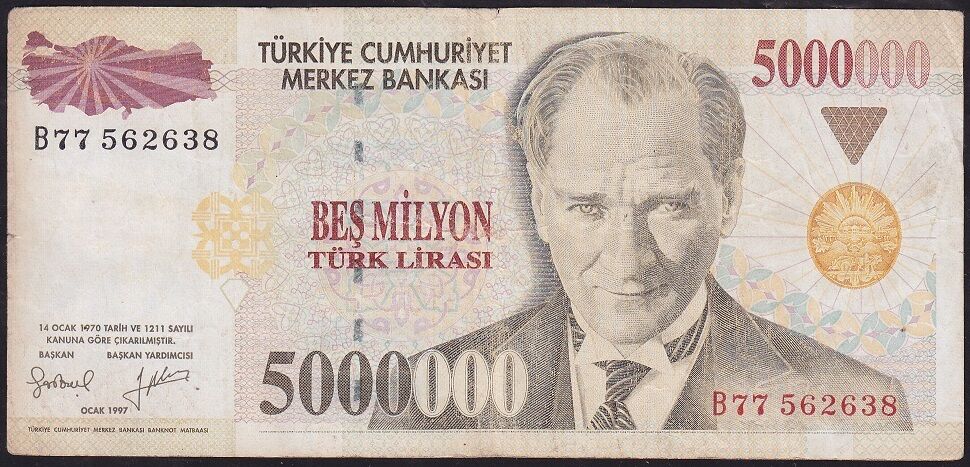 7.Emisyon 5 000 000 Lira B77 562638 Çok Temiz