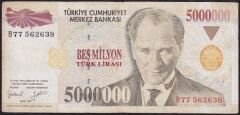 7.Emisyon 5 000 000 Lira B77 562638 Çok Temiz