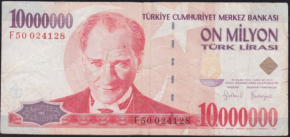 7.Emisyon 10 000 000 Lira F50 024128 Temiz