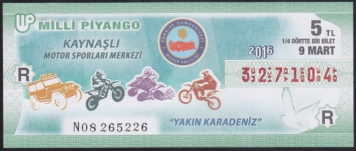 2016 9 MART ÇEYREK BİLET R SERİSİ